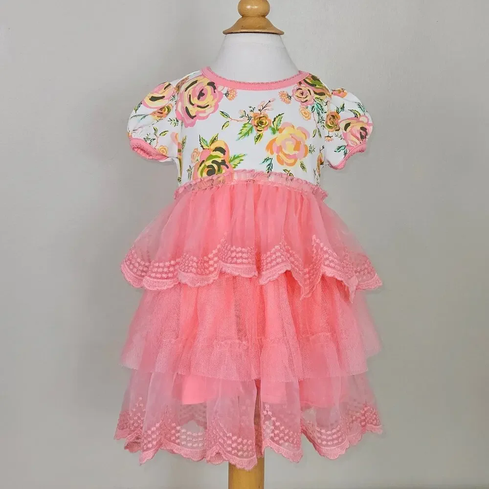 Matilda Jane Baby Tiered Tulle‎ Floral Dress Peach Pink | Toddler 12 - 18 Months